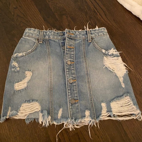 Carmar distressed denim mini skirt